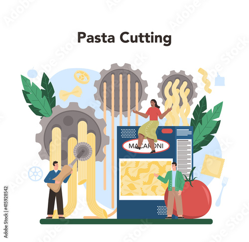 Spaghetti or pasta production industry. Italian Semi-processed