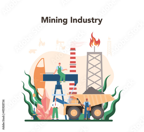 Mining concept. Mineral and natural resources extraction. Worker in uniform