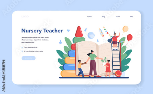 Kindergartener web banner or landing page. Professional nany