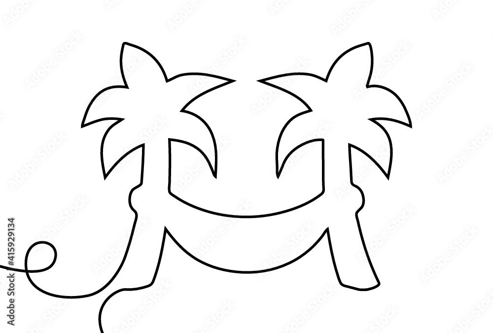 Obraz premium Creative vector Palm trees with hammock. One line style illustration