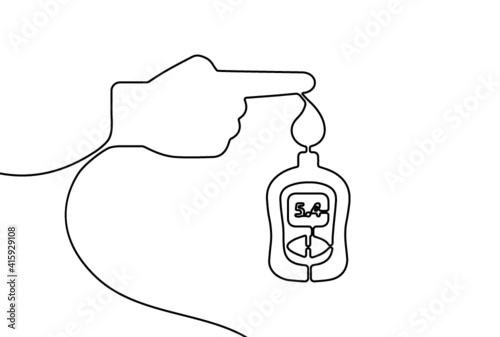 Creative vector testing blood glucose. One line style glucometer illustration