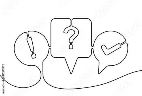 Creative vector quiz. One line style illustration