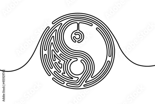 Creative vector Yin and yang. One line style illustration