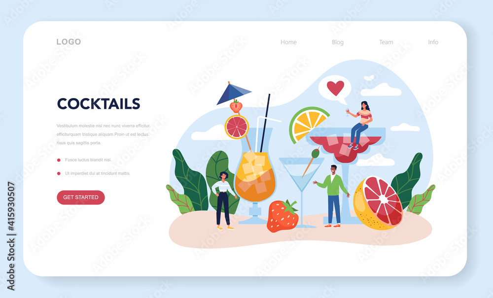 Bartender web banner or landing page. Barman preparing alcoholic drinks Bartender web banner or landing page. Barman preparing alcoholic drinks
