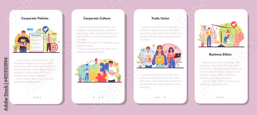 Corporate culture mobile application banner set. Corporate relations.