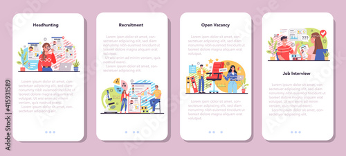 Headhunting mobile application banner set. Idea of business recruitment