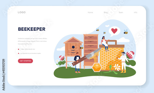 Hiver or beekeeper web banner or landing page. Professional farmer
