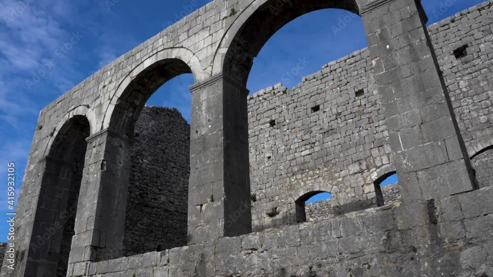 Medieval architecture of temple with arched stone walls inside Rozafa castle Medieval architecture of temple with arched stone walls inside Rozafa castle