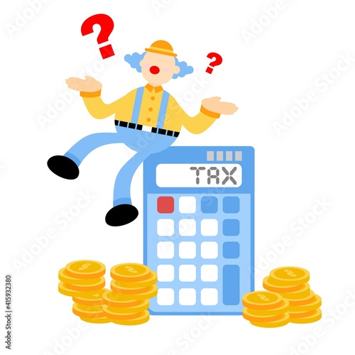 clown carnival and calculator finance money tax cartoon doodle flat design style vector illustration
