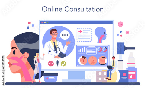 Otorhinolaryngologist online service or platform. Idea of ENT doctor