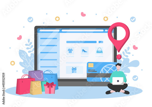 Online Shopping Flat Design for Website Landing Page, Marketing Elements, or E-commerce Illustration, Web Banner, and Digital Payment