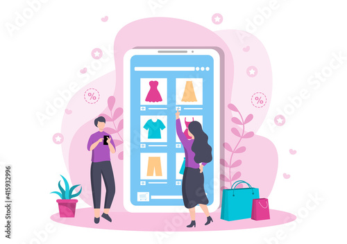 Online Shopping Flat Design for Website Landing Page, Marketing Elements, or E-commerce Illustration, Web Banner, and Digital Payment