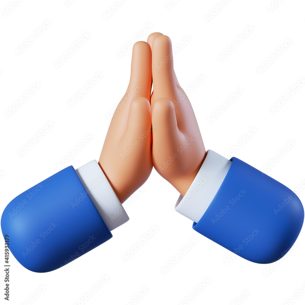 3d illustration. Cartoon character hands prayer gesture. Hope concept. Clip  art isolated on white background. Stock Illustration | Adobe Stock