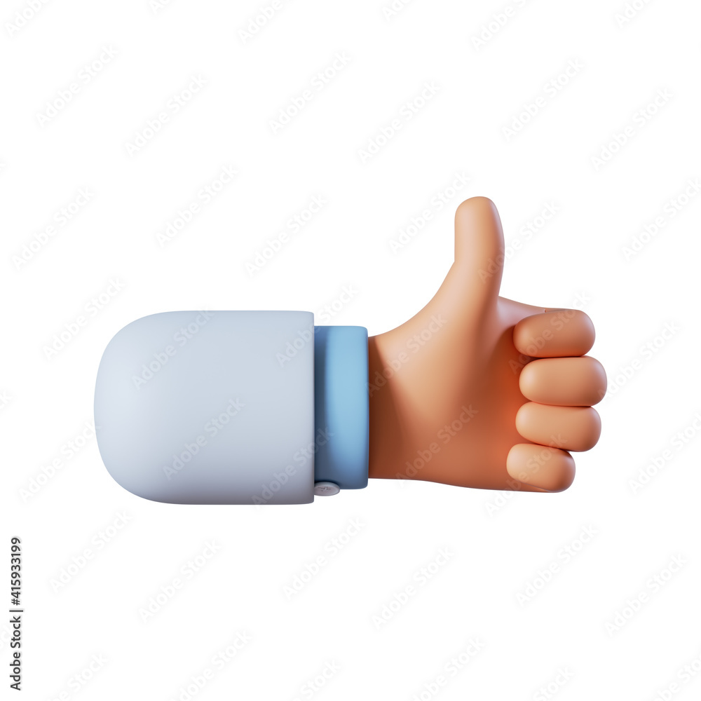 3d render. Doctor recommendation, like icon. Cartoon hand thumb up gesture illustration. Clip art isolated on white background.