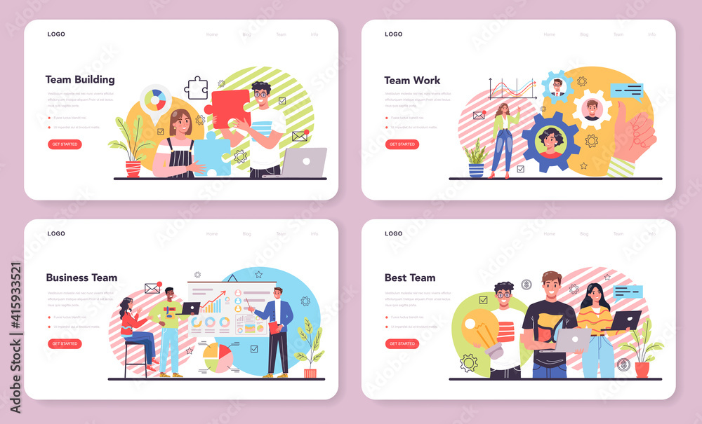 Business team web banner or landing page set. Idea of strategy