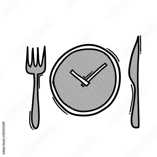 Food clock doodle vector icon. Drawing sketch illustration hand drawn line eps10