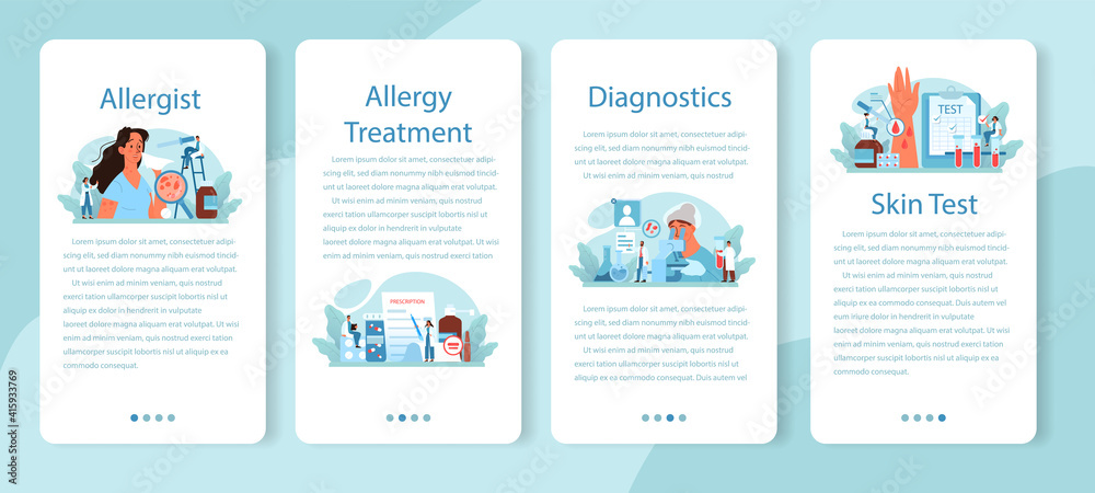 Allergist mobile application banner set. Disease with allergy symptom