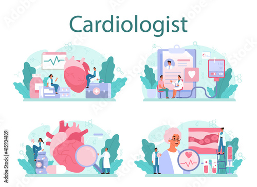 Cardiologist concept set. Idea of heart care and medical diagnostic