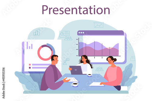Business presentation concept. Businesspeople in front of group