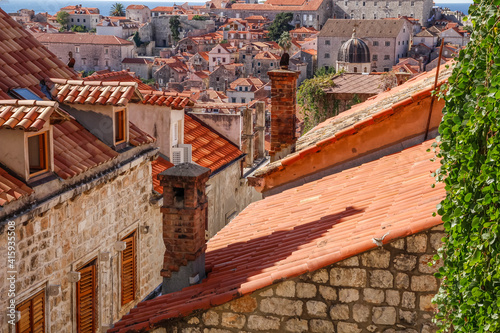 Croatia. Dalmatia. Dubrovnik. Red terra cotta roof tiles in the old town of Dubrovnik.