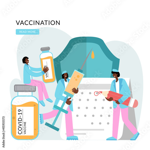 Prevention injection, immunization. Coronavirus infection treatment.Doctor Create Vaccination Schedule. Nurse holding Syringe. Immunization Campaign Concept. Vaccination.