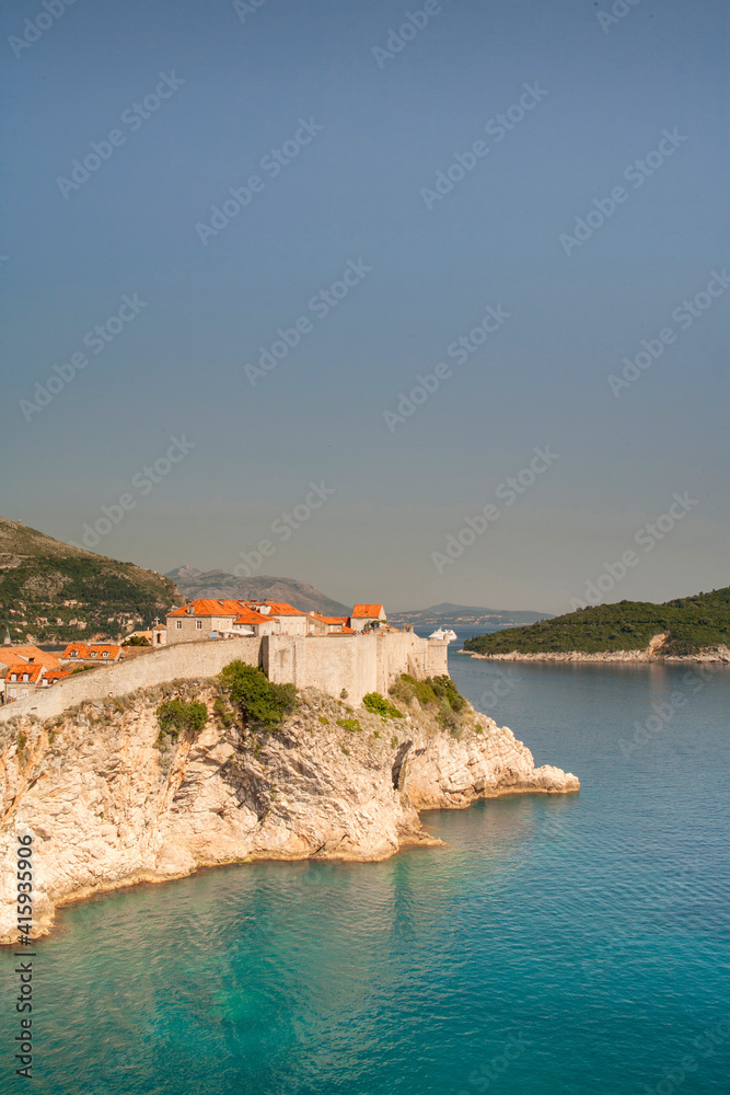 Croatia, Dubrovnik. Historic walled city and UNESCO World Heritage Site, and the Adriatic Sea.