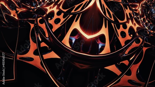 Abstract animation comic style gold alien nest tunnel hypnotic morphing motion. 4K 3D endless loop visual effect sci-fi title animation. Virtual reality science fiction alien nested undergroud loop.