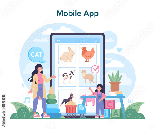 Nursery teacher online service or platform. Professional nany and children
