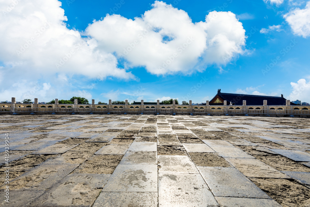 Ancient square floor and sky clouds