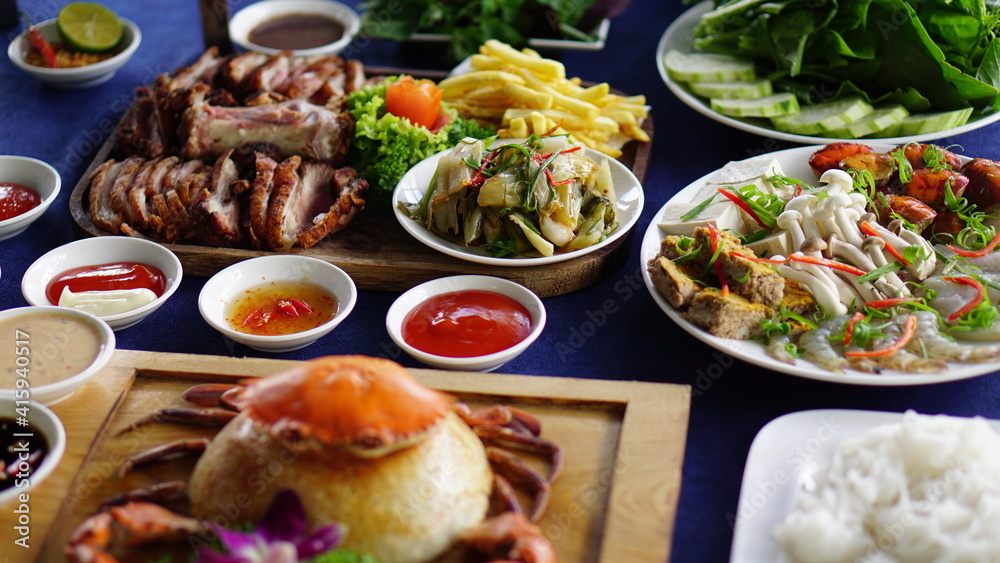 Vietnamese traditional dishes in a restaurant. Vietnamese traditional dishes in a restaurant.