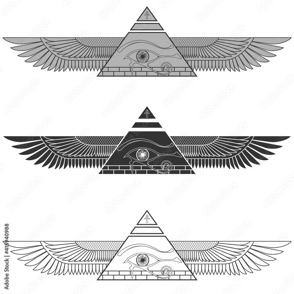 Animation portrait of the ancient Egyptian winged goddess. The linear  drawing isolated on a white background. Vector illustration, be used for  coloring book. Stock Vector by ©Roomyana 148545867