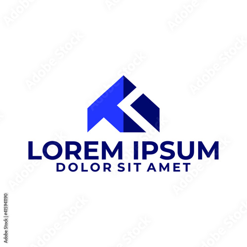 Initial letter TI or IT logo template with geometric 3d building arrow illustration in flat design monogram symbol