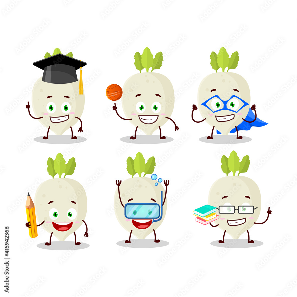 Obraz premium School student of may turnip cartoon character with various expressions