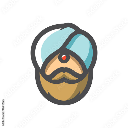 Indian Men Head Headwear Vector icon Cartoon illustration