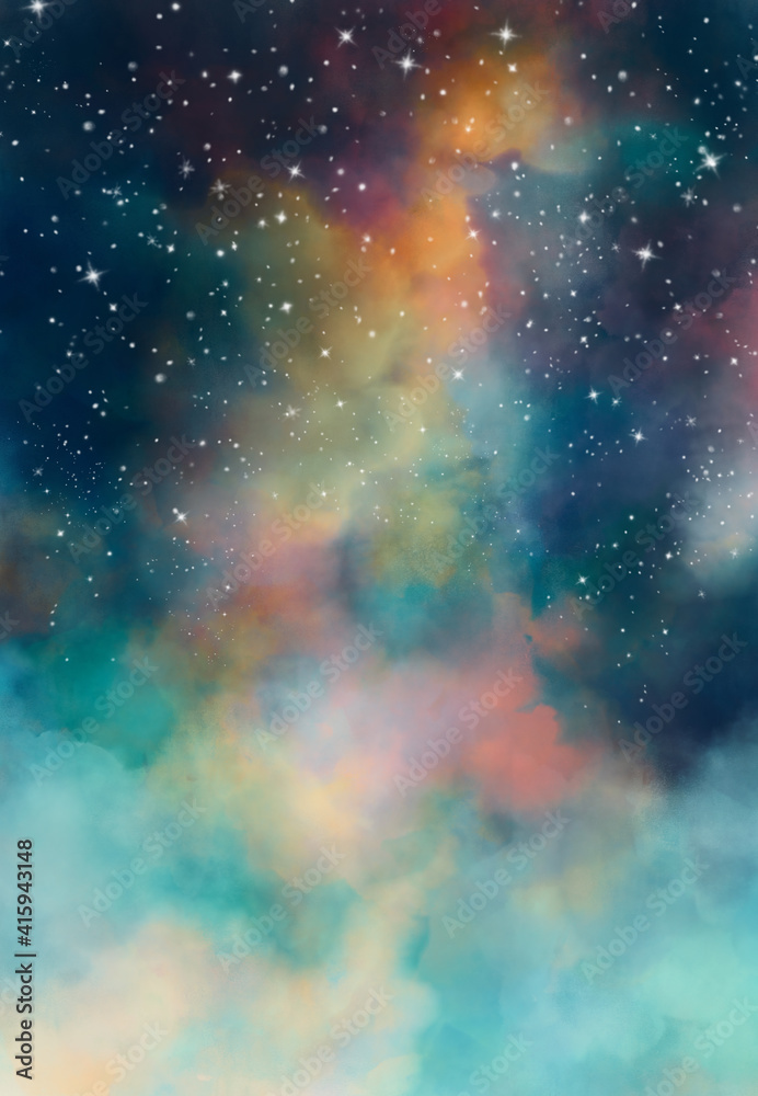 Abstract star field in galaxy space with watercolor digital art painting for texture background