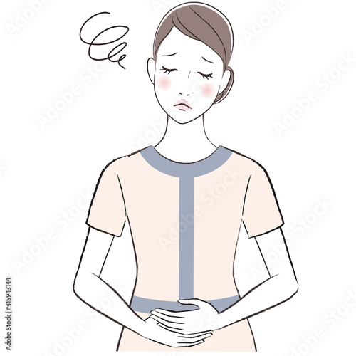 A woman esthetician got stressed with stomach ache