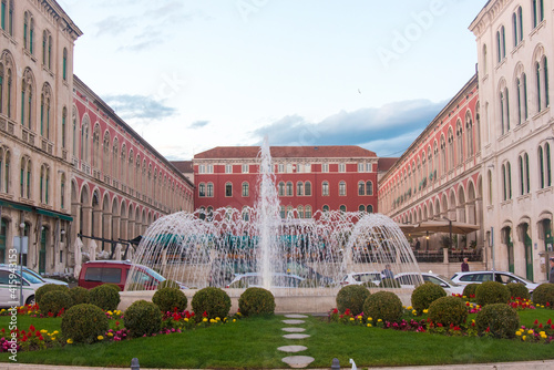 Croatia, Split. Franjo Tudman Fountain in front of Republic Square. Neo-Renaissance architecture. View to Adriatic Sea. photo