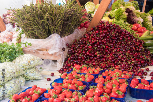 Croatia, Zadar. City Market produce stall bright and colorful. UNESCO.