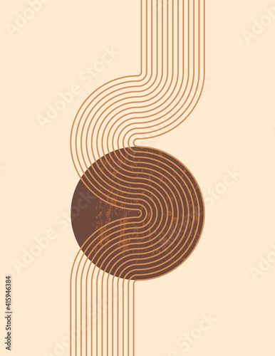 Abstract Modern Art Background with Geometric Shapes Lines and Circles. Vector Boho Illustration in Minimal Style and neutral colors for Wall art, t-shirt Print, Book Cover, Banner, Social Media