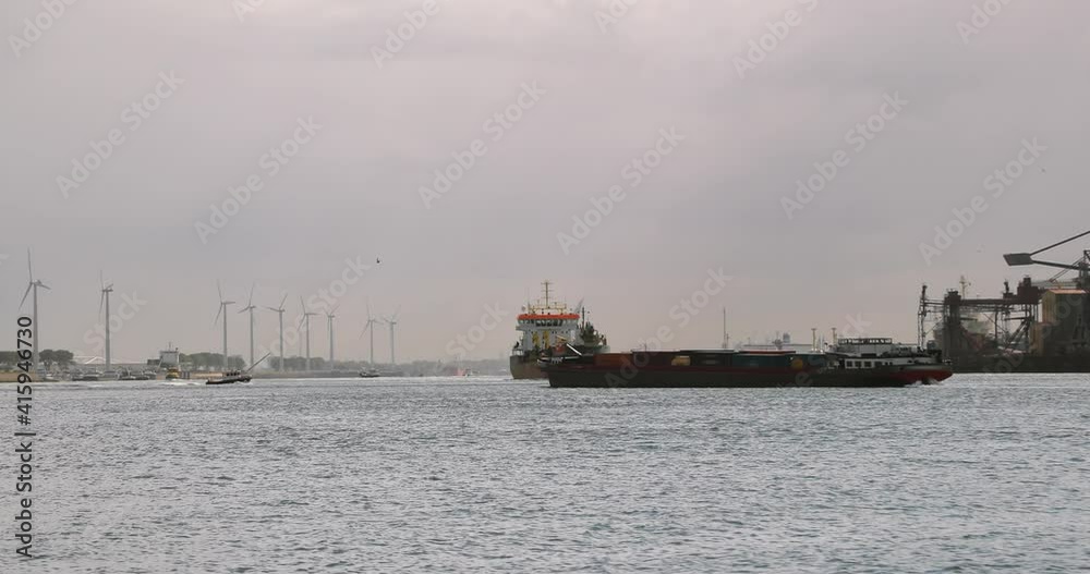 Ship in the port of Rotterdam, cargo vessels on Calandcanal Ship in the port of Rotterdam, cargo vessels on Calandcanal