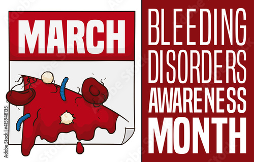 Calendar with blood Cells promoting Bleeding Disorders Awareness Month, Vector Illustration