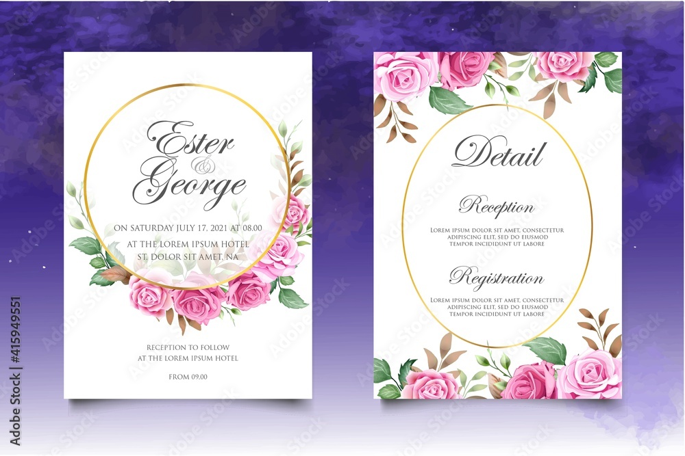 Hand drawing  floral wedding invitation template