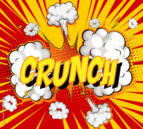 Word crunch on comic cloud explosion background
