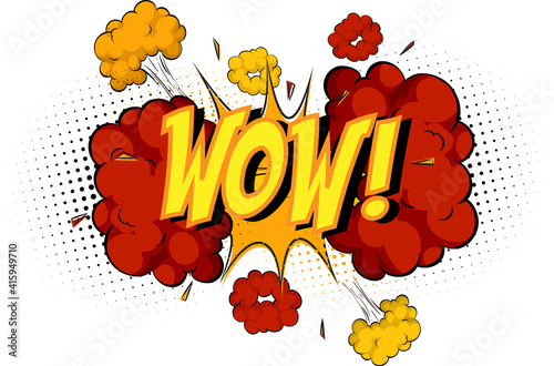 Word Wow on comic cloud explosion background