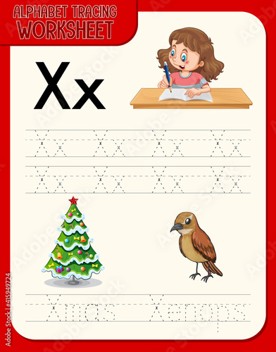 Alphabet tracing worksheet with letter X and x