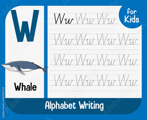 Alphabet tracing worksheet with letter and vocabulary
