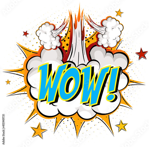 Word Wow on comic cloud explosion background