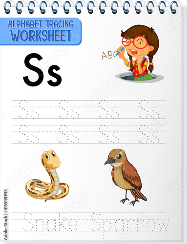 Alphabet tracing worksheet with letter S and s