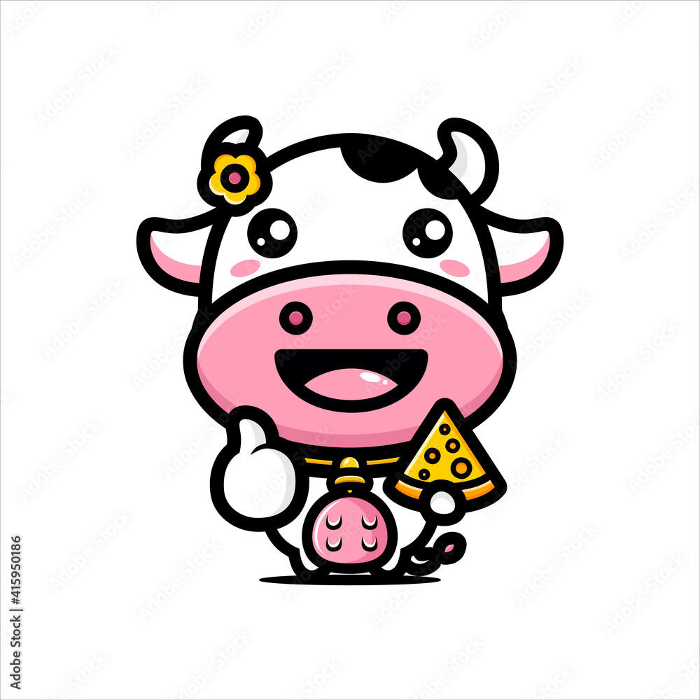 vector design of cute cartoon cow holding cheese vector design of cute cartoon cow holding cheese