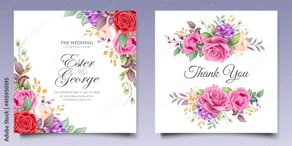 Naklejka Watercolor floral wedding invitation template